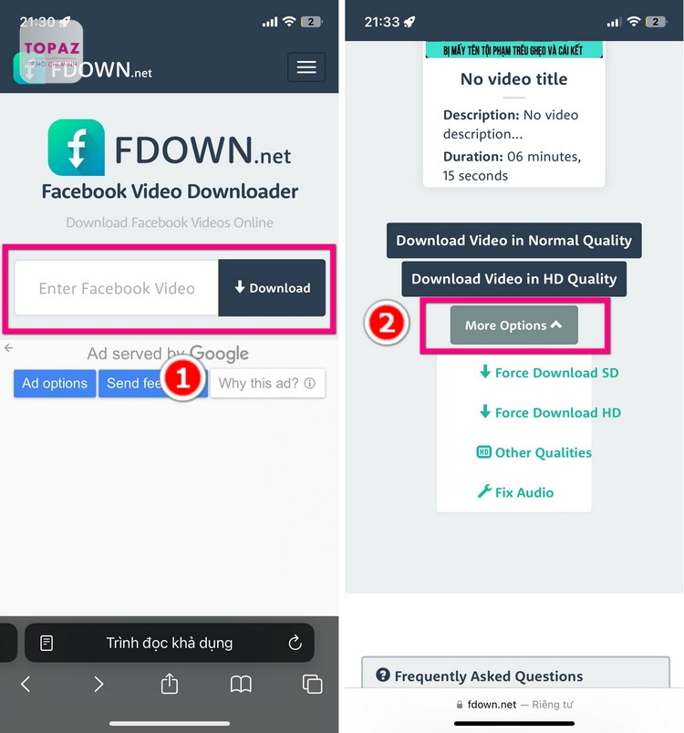 Các Bước tải video facebook trên Fdown